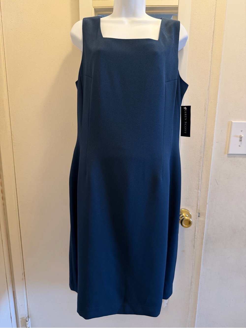 Karen Scott Navy Blue Square-Neck Midi Dress
